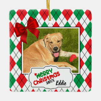 Pet Christmas Tree Ornament - Argyle and bows.