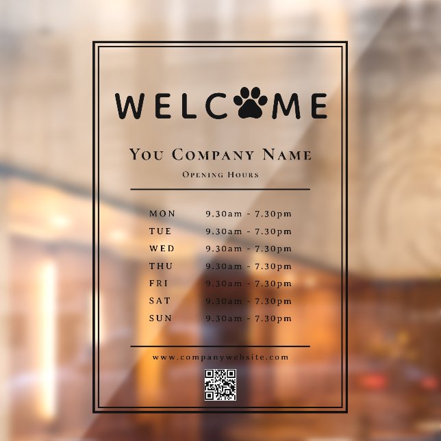 Pet Clinic Opening Hours Black Paw Logo QR code (Sheet 2)