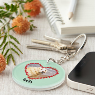 Pet custom name your photo paw prints aqua key ring