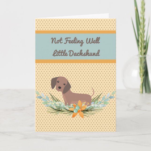 Pet Dachshund Get Well Card Polka Dots & Flowers (Front)
