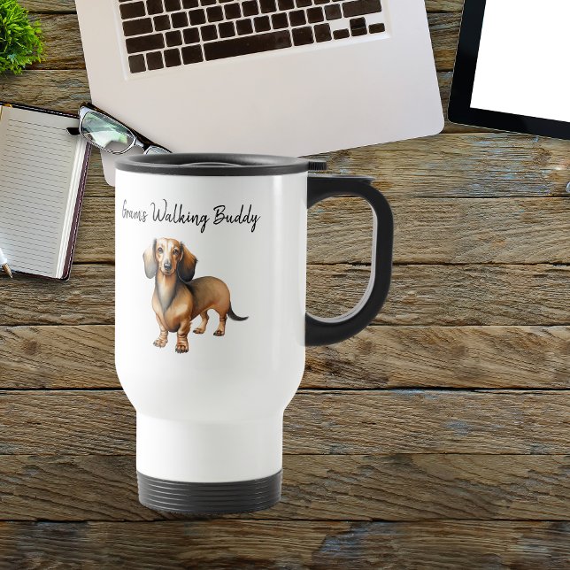 Pet Dachshund ''Gram's Walking Buddy'' Personalise Travel Mug (Creator Uploaded)