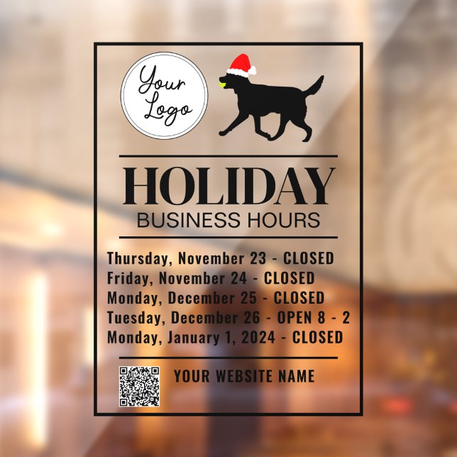 Pet Daycare Business Hours Holiday Template (Pet Business Holiday "Howliday" Hours Template Window Cling)