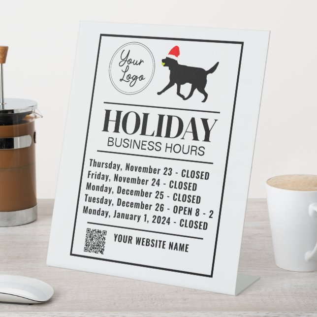 Pet Daycare Business Hours Holiday Template Pedestal Sign (In SItu)