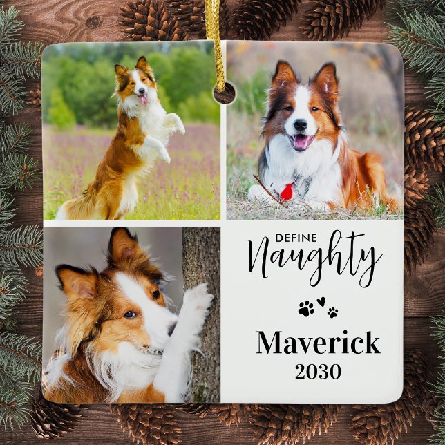 Pet Define Naughty Dog Photo Collage Christmas  Ceramic Ornament (Creator Uploaded)