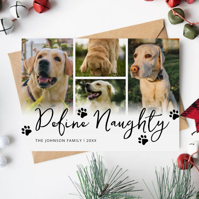 Pet Define Naughty Multi Photo Christmas Holiday Card (Creator Uploaded)