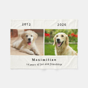Pet Dog 2-Photo Custom Name Memorial Fleece Blanket
