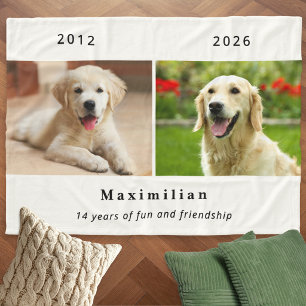 Pet Dog 2-Photo Custom Name Memorial Fleece Blanket