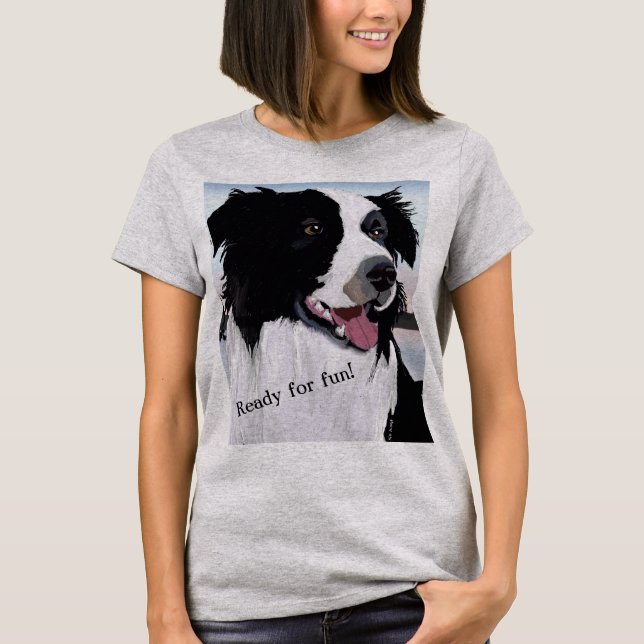 Pet Dog Border Collie Portrait T-Shirt (Front)