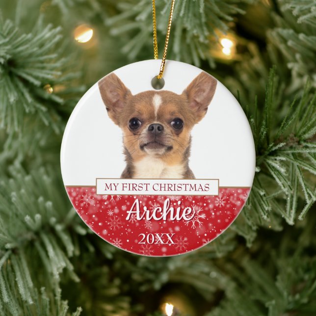 Pet Dog Cat 2 Photo First Christmas Ceramic Ornament (Tree)