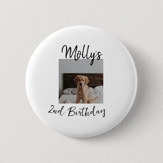 Pet dog cat animal birthday photo modern simple  6 cm round badge (Front)