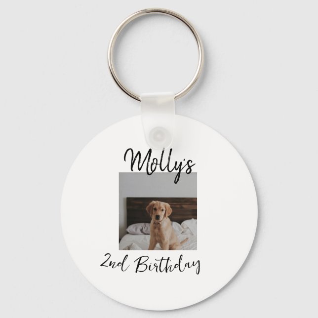 Pet dog cat animal birthday photo modern simple  key ring (Front)