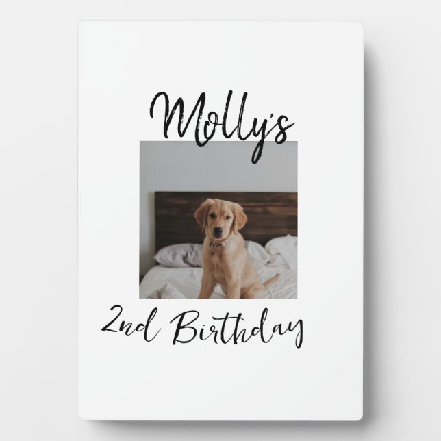 Pet dog cat animal birthday photo modern simple  plaque (Front)