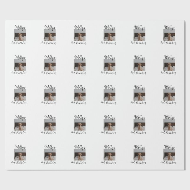 Pet dog cat animal birthday photo modern simple  wrapping paper (Flat)