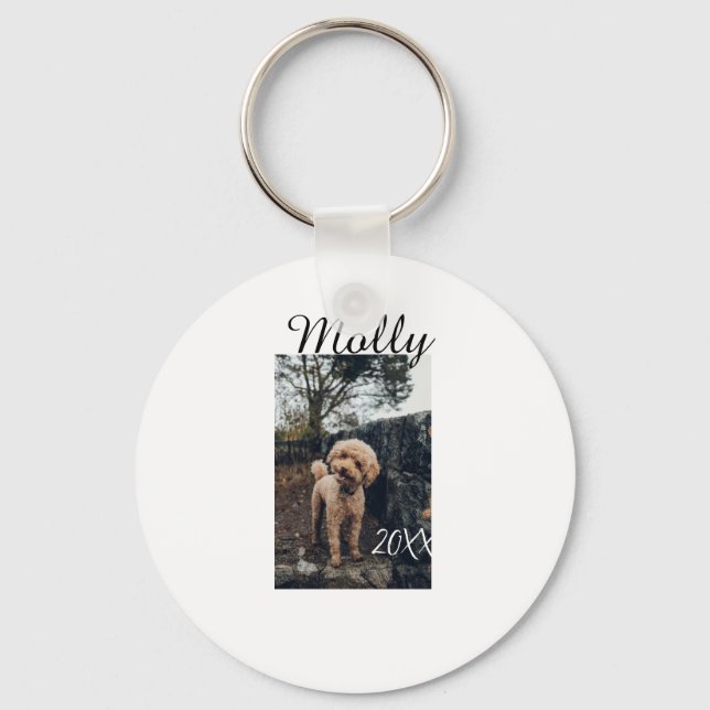 Pet dog cat animal birthday photo modern year date key ring (Front)