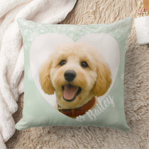 Pet Dog Cat Custom Photo Green Memorial Keepsake Cushion