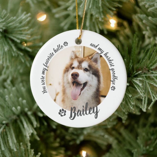 Pet Dog Cat Custom Photo Memorial Keepsake Ceramic Ornament (Tree)