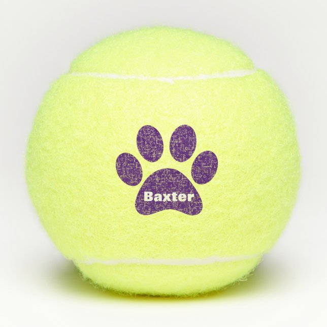 Pet Dog Cat Paw Print Name Personalised  Tennis Balls (Front)