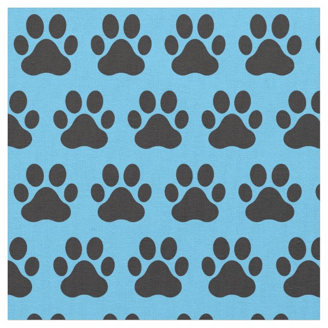 Pet Dog Cat Paw Prints Blue Black Fabric (Close Up)