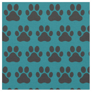 Pet Dog Cat Paw Prints Teal Black Fabric