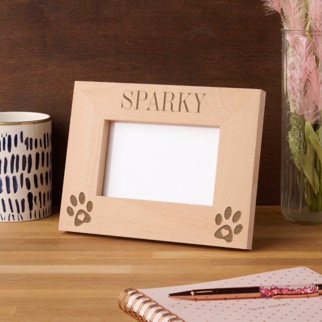 Pet Dog Cat Paws Love Custom Name Etched Frames (Left)