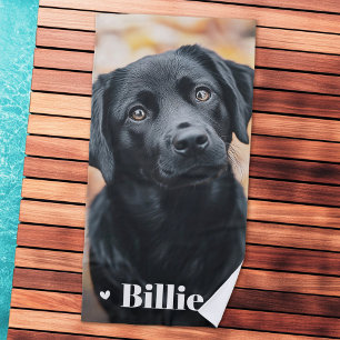 Pet dog cat photo name hearts beach towel