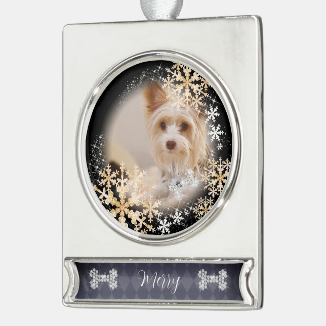 Pet  Dog Christmas Black Gold Ornament (Left)
