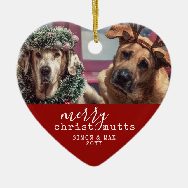 Pet Dog Christmas Funny Personalised Heart Shape Ceramic Ornament (Front)