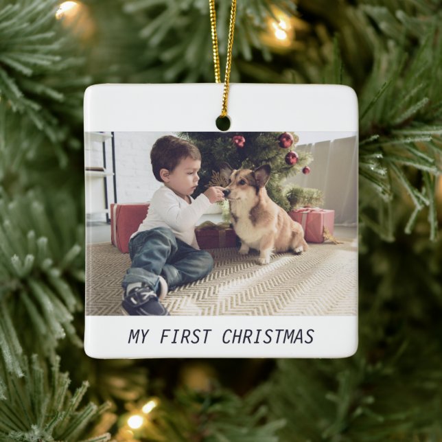  Pet Dog Cute First Christmas Photos Script Ceramic Ornament (Tree)