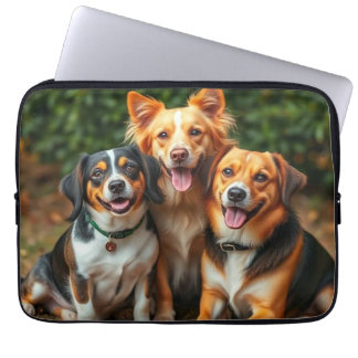 Pet Dog Family, Happy dogs Trio Throw Pillow Laptop Sleeve