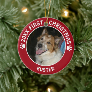 Pet Dog FIRST CHRISTMAS Pawprint Custom Colour Ceramic Ornament