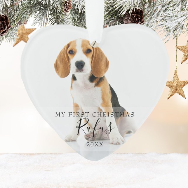 Pet Dog First Christmas Photos Script Ornament (Creator Uploaded)