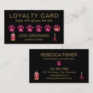 Pet Dog Grooming Black Pink Loyalty Rewards Card