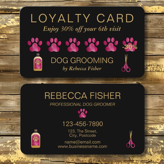 Pet Dog Grooming Black Pink Loyalty Rewards Card (Creator Uploaded)