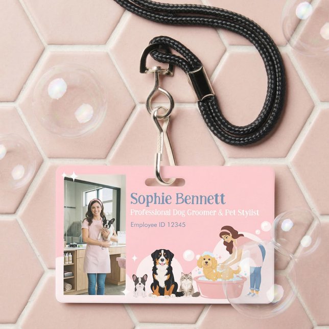 Pet Dog Grooming Salon Photo Staff Name ID Badge (Pet Dog Grooming Salon Photo Staff Name ID Badge)