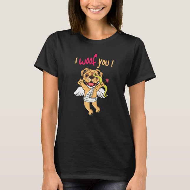 Pet Dog Lover Barking Cupid Hearts Day Happy Valen T-Shirt (Front)