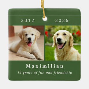 Pet Dog Memorial 2 Photo Custom Name Ceramic Ornament