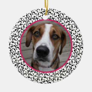 Pet Dog Memorial Chic Floral Photo Christmas Ceramic Ornament