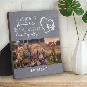 Pet Dog Memorial Grey Linen Photo Collage Plaque