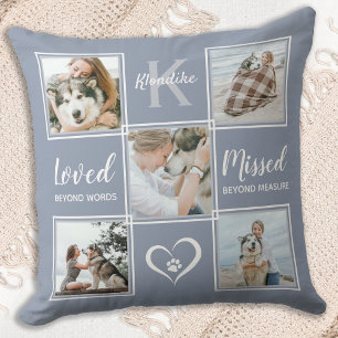 Pet Dog Memorial Keepsake Grey Photo Collage Cushion