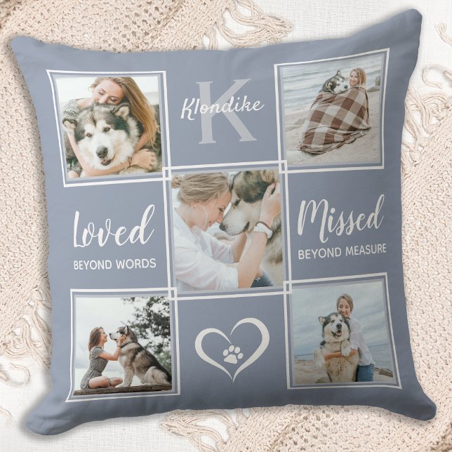 Pet Dog Memorial Keepsake Grey Photo Collage Cushion (Creator Uploaded)