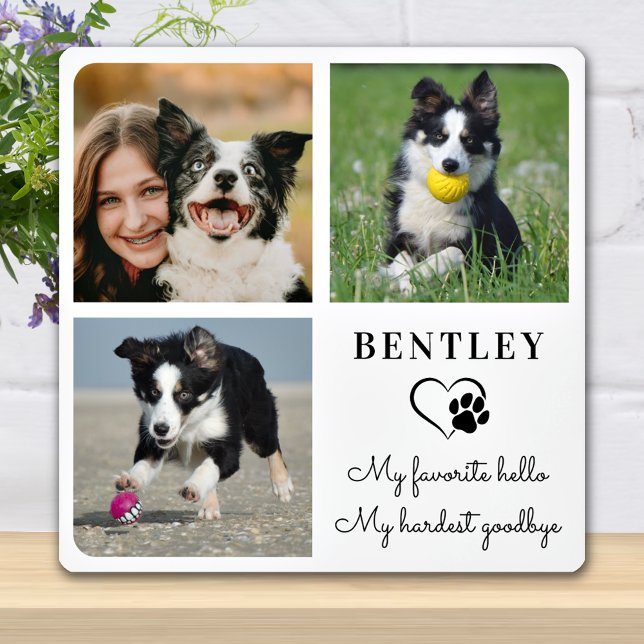 Pet Dog Memorial Modern Personalised 3 Photo Plaque (Creator Uploaded)