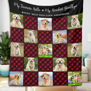 Pet Dog Memorial Personalised 13 Photo Red Plaid Fleece Blanket