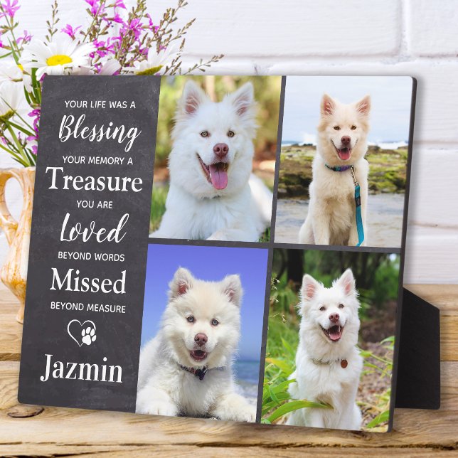 Pet Dog Memorial Personalised Remembrance 4 Photo Plaque (Creator Uploaded)