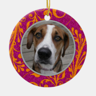 Pet Dog Memorial Pink Orange Photo Christmas Ceramic Tree Decoration