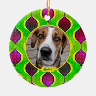 Pet Dog Memorial Purple Green Photo Christmas Ceramic Tree Decoration