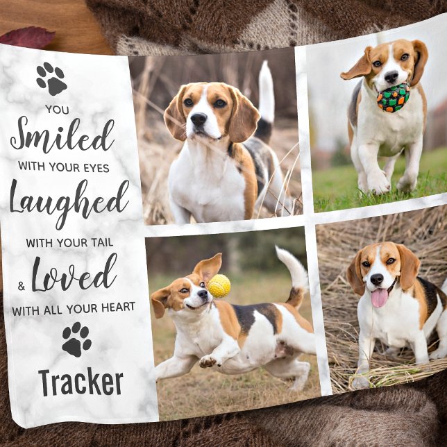 Pet Dog Memorial Smiled Laughed Loved 4 Photo Fleece Blanket (Creator Uploaded)