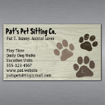 Pet Dog or Cat Paw Prints on Faux Weatherd Wood Magnetic Business Card