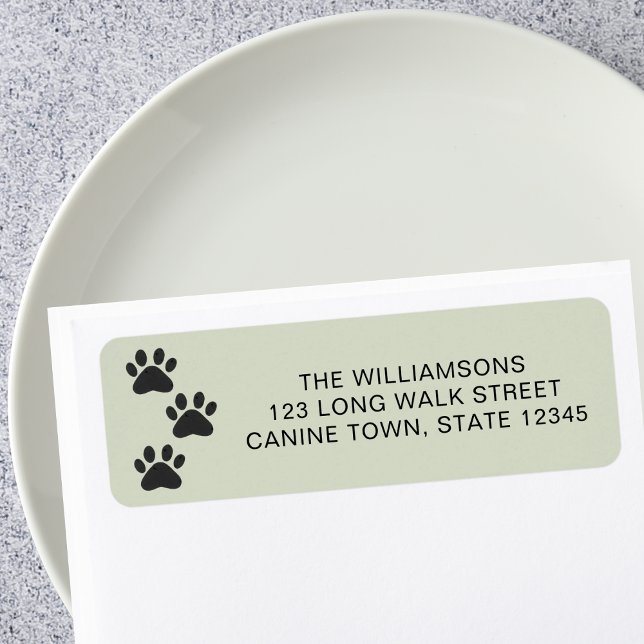 Pet Dog Paw Print Green Return Address Label (Creator Uploaded)