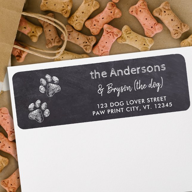 Pet Dog Paw Print Rustic Chalkboard Return Address Label (Creator Uploaded)