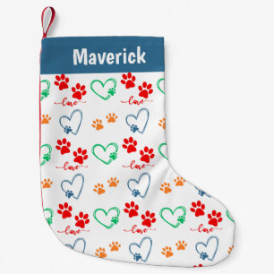 Pet Dog Paw Prints Personalised Small Christmas Stocking